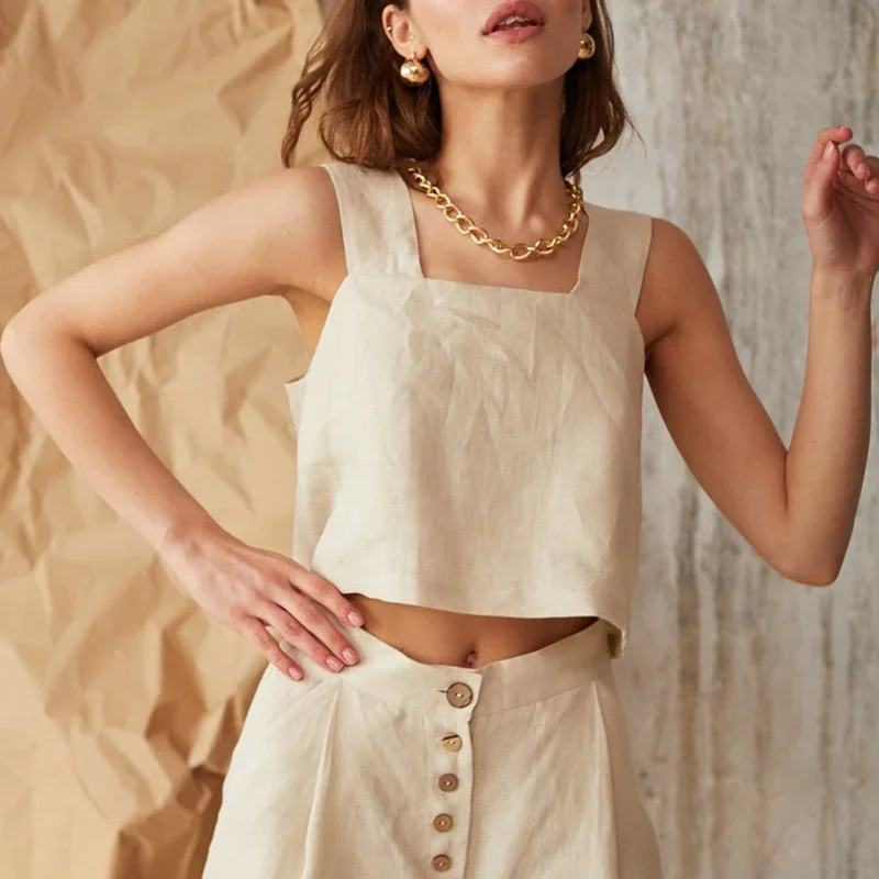 Summer De Clothing - Vintage Cotton Linen Women Tank Top
