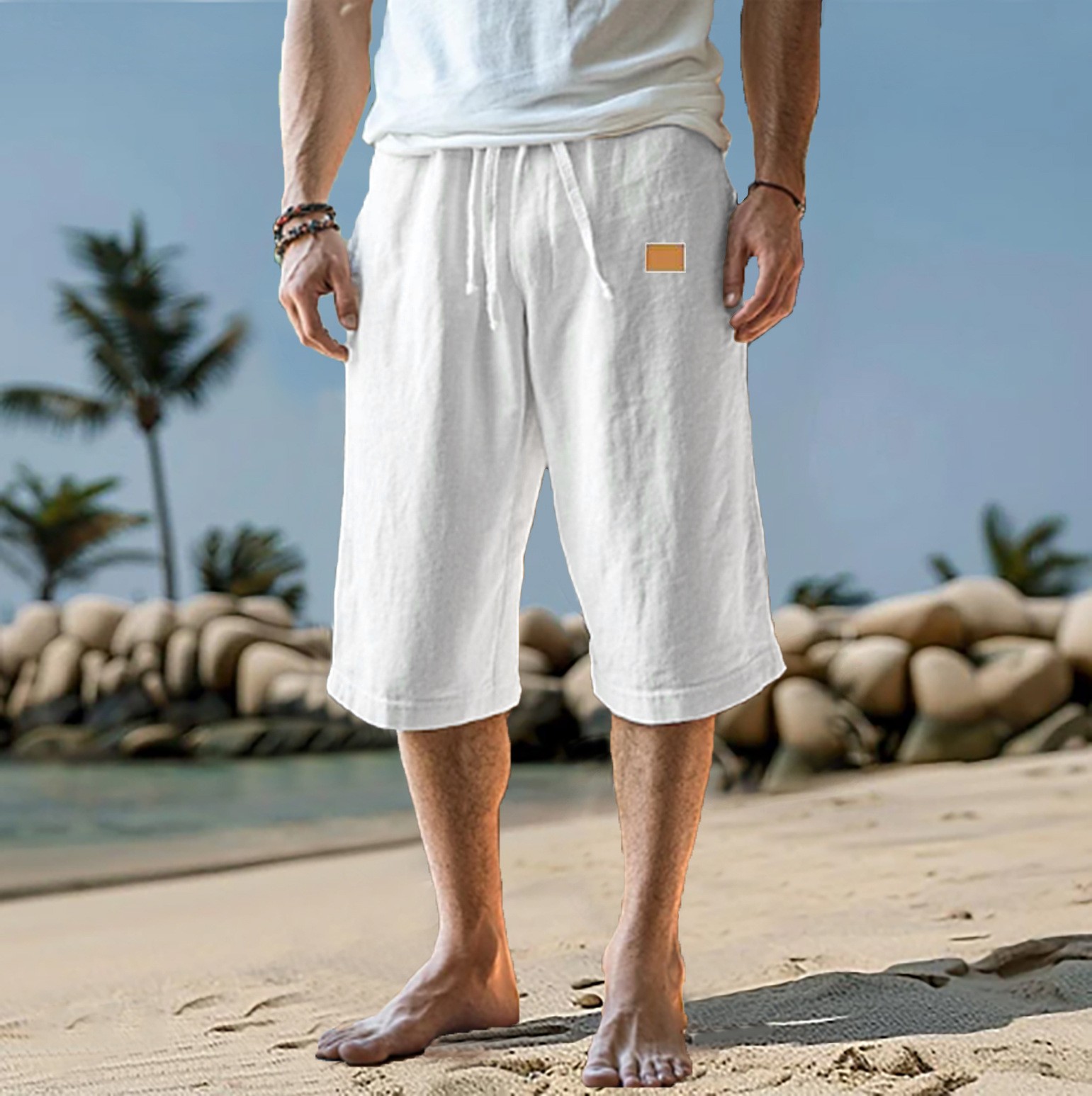Linen Shorts Men - Men's Capri Summer Cotton and Linen