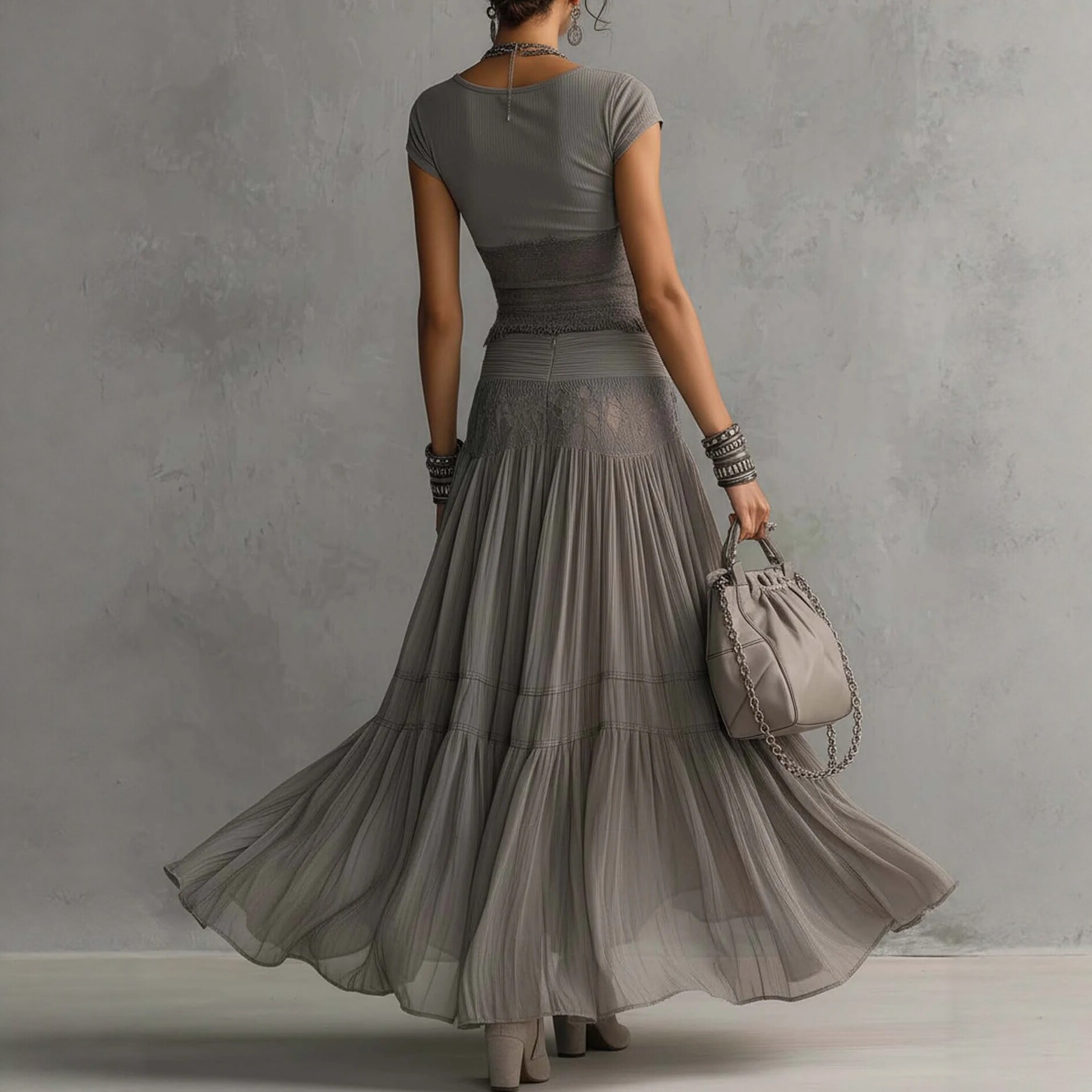 2026 Gray Knitted Top + Chiffo - огляд і ціна Summer Clothing Fabric