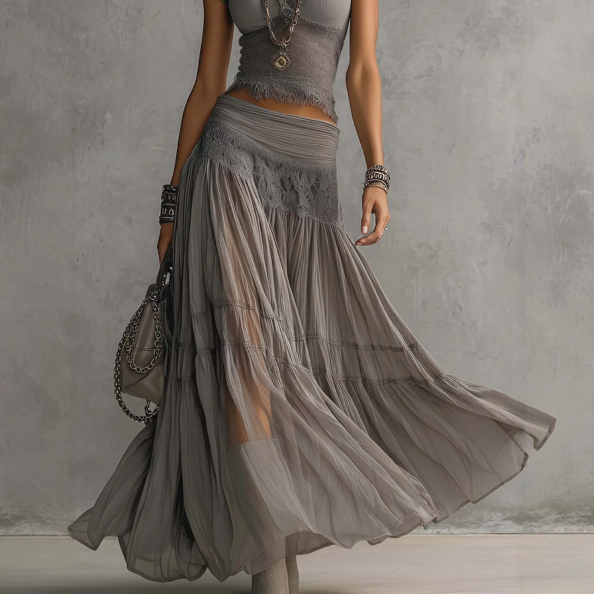2026 Gray Knitted Top + Chiffo - огляд і ціна Summer Clothing Fabric