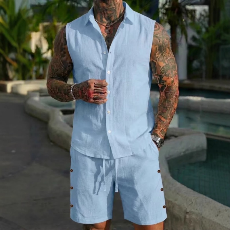 Men's 2 Piece Linen Textured S - огляд і ціна Linen Shorts Men