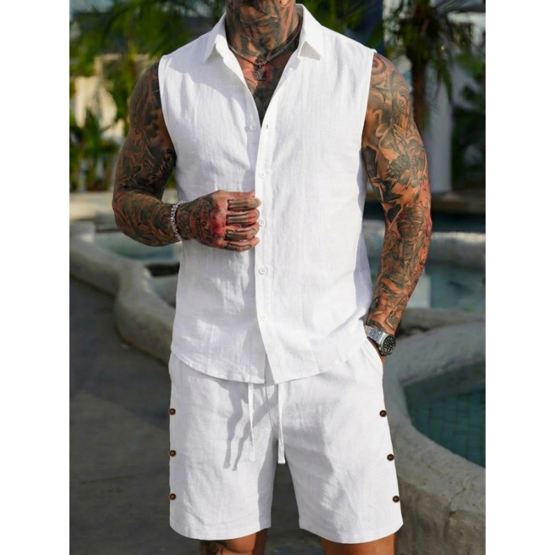 Men's 2 Piece Linen Textured S - огляд і ціна Linen Shorts Men