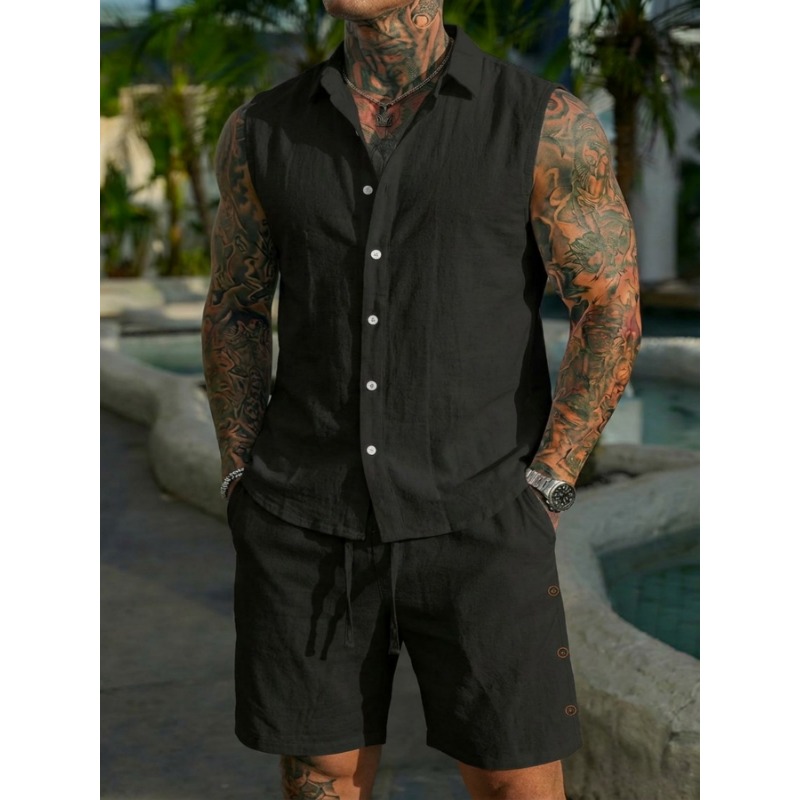 Men's 2 Piece Linen Textured S - огляд і ціна Linen Shorts Men
