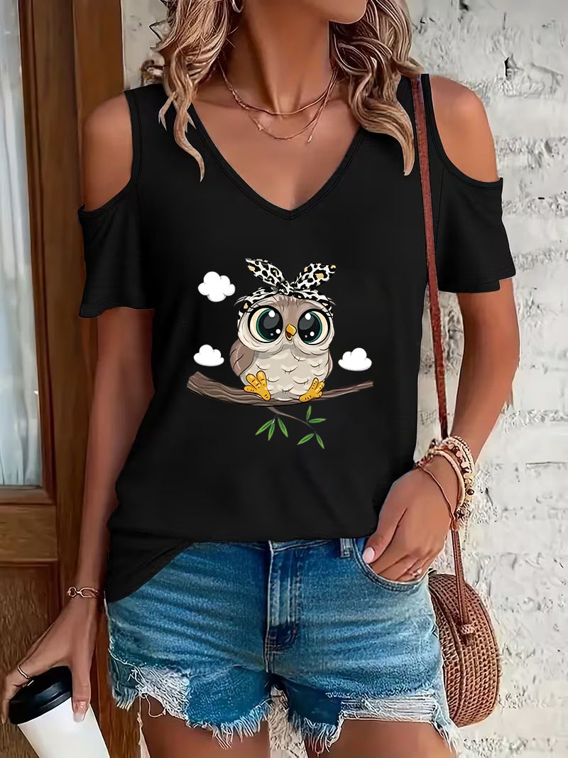 Trendy Cartoon Owl Print Off-S - огляд і ціна Summer Clothing Drop