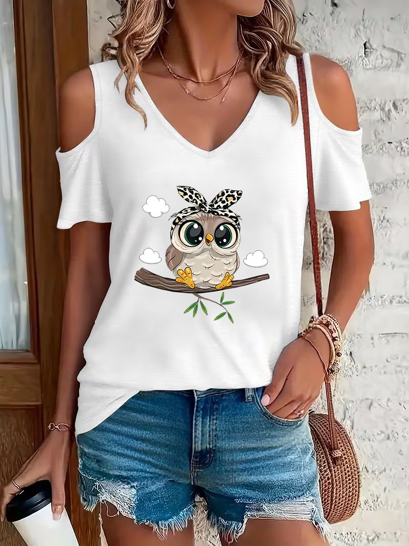 Trendy Cartoon Owl Print Off-S - огляд і ціна Summer Clothing Drop