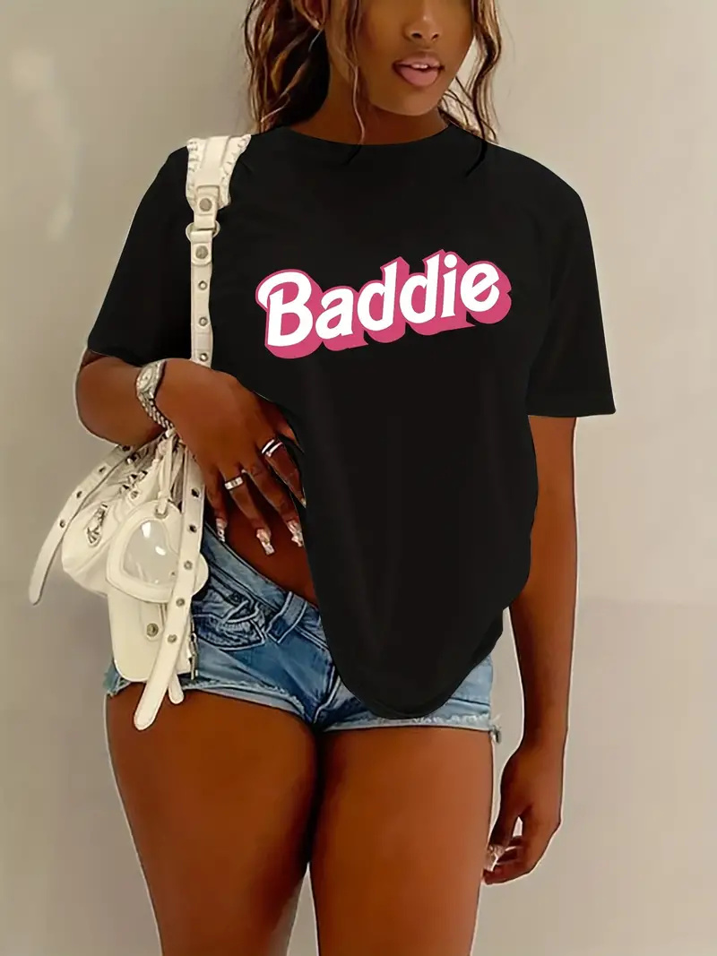 Baddie Print Crew Neck T-shirt - огляд і ціна Summer Clothing Drop