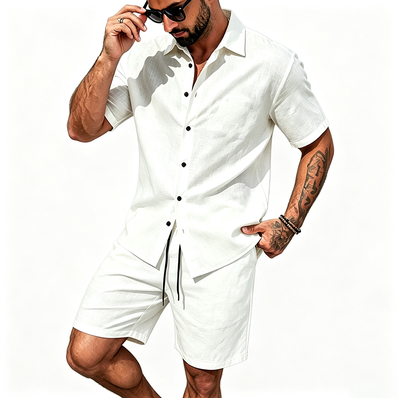 Men Linen Two Piece Outfit Sho - огляд і ціна Linen Shorts Men