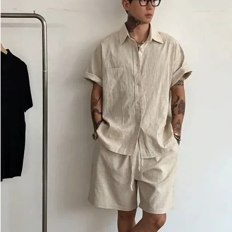 Mens Linen Cotton 2 Piece Set  - огляд і ціна Linen Shorts Men