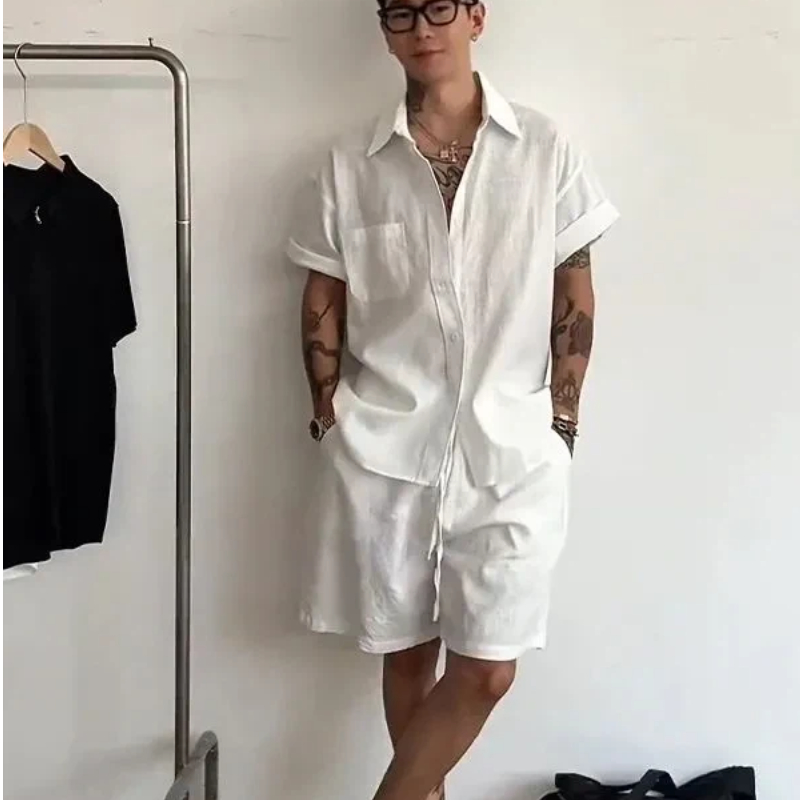 Mens Linen Cotton 2 Piece Set  - огляд і ціна Linen Shorts Men