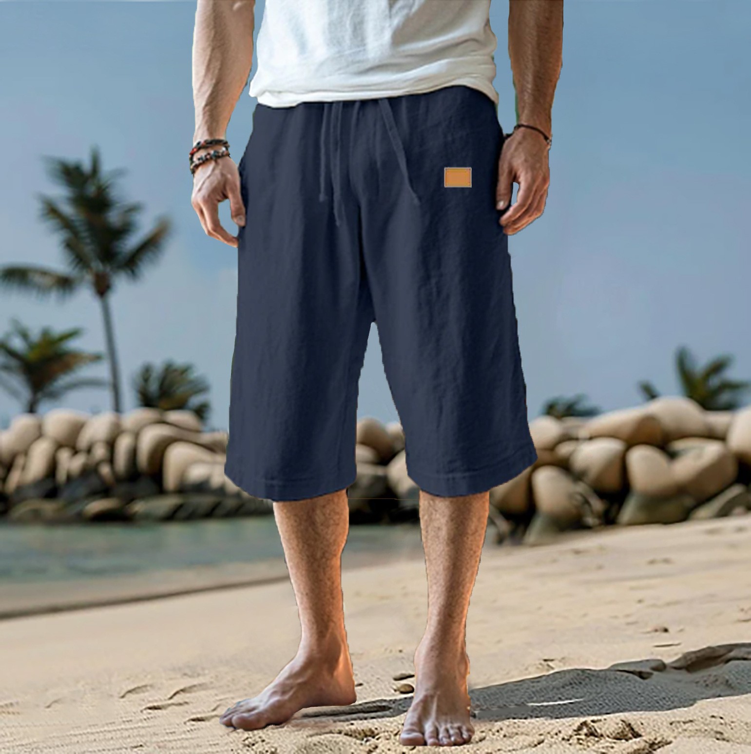 Men's Capri Summer Cotton and  - огляд і ціна Linen Shorts Men