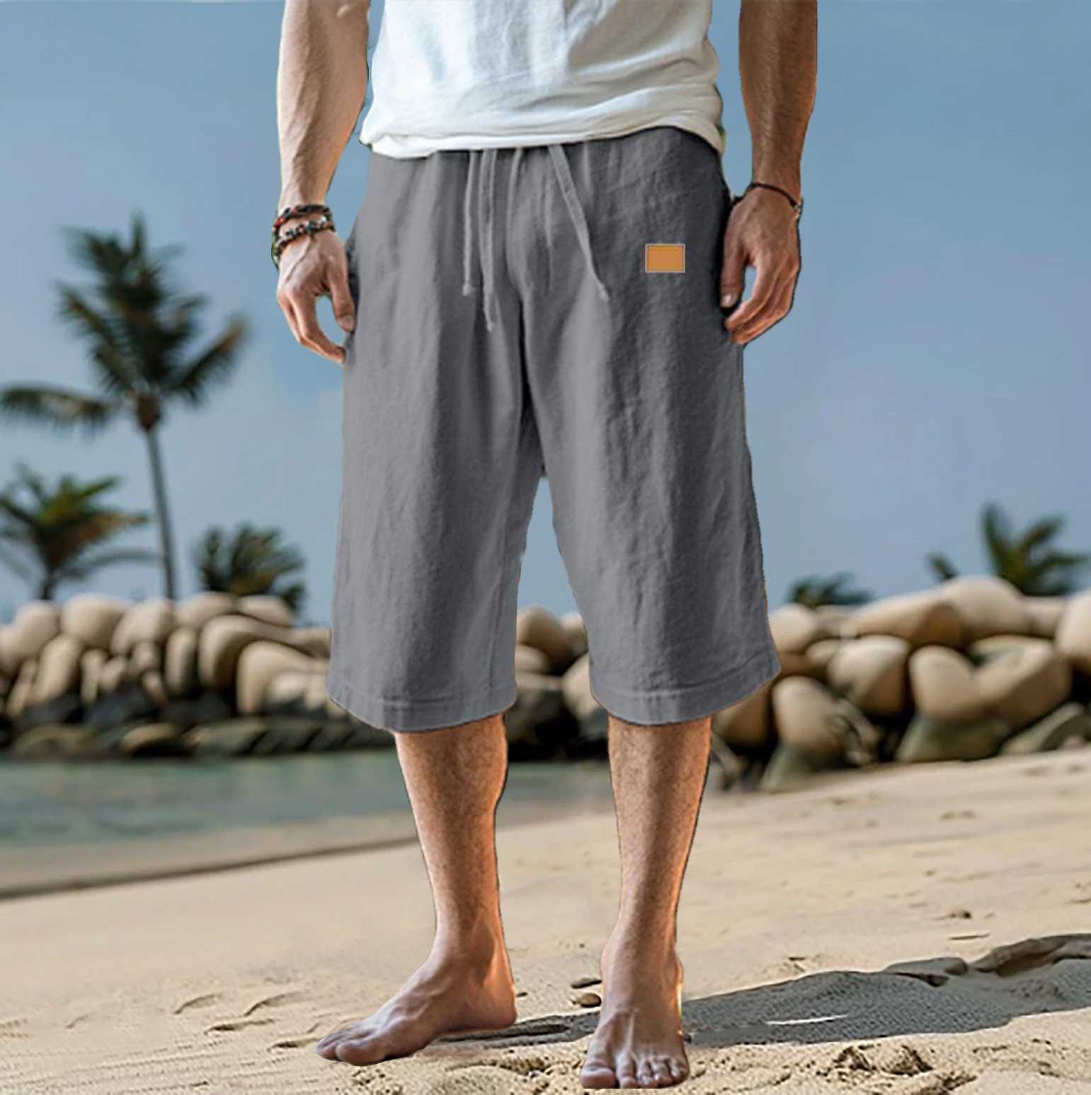 Men's Capri Summer Cotton and  - огляд і ціна Linen Shorts Men