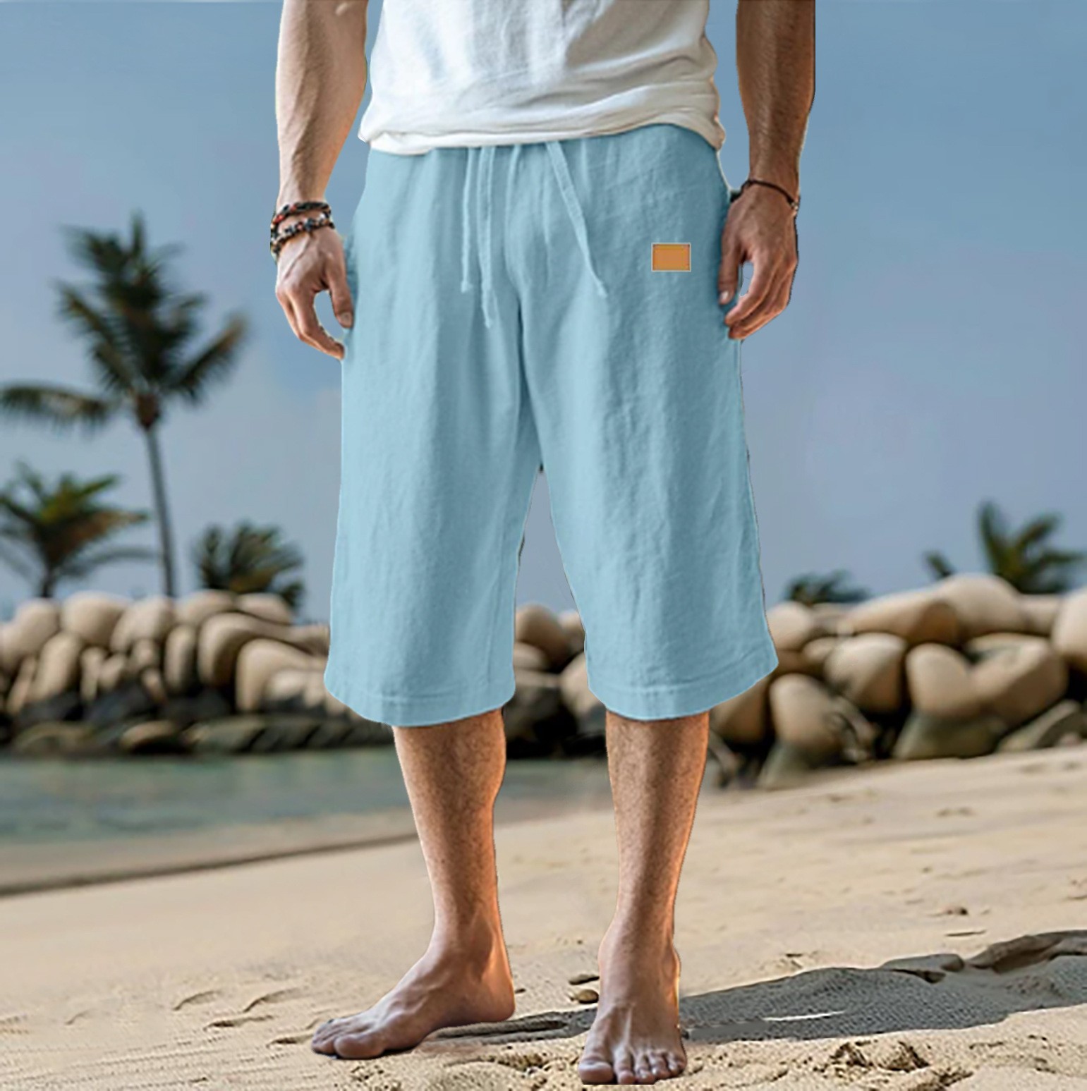 Men's Capri Summer Cotton and  - огляд і ціна Linen Shorts Men