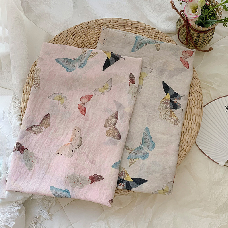 Butterflies Print on Beige Pin - огляд і ціна Summer Clothing Fabric