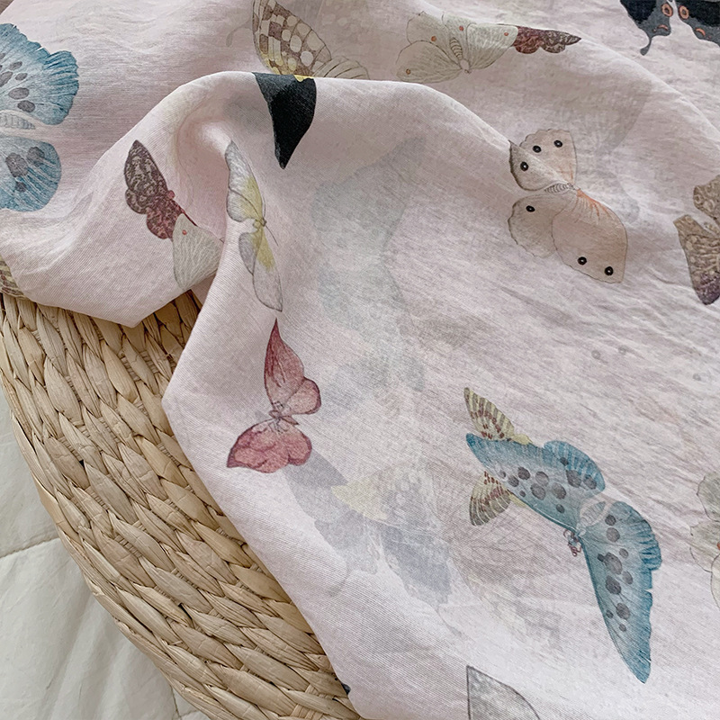 Butterflies Print on Beige Pin - огляд і ціна Summer Clothing Fabric