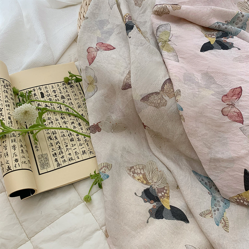 Butterflies Print on Beige Pin - огляд і ціна Summer Clothing Fabric