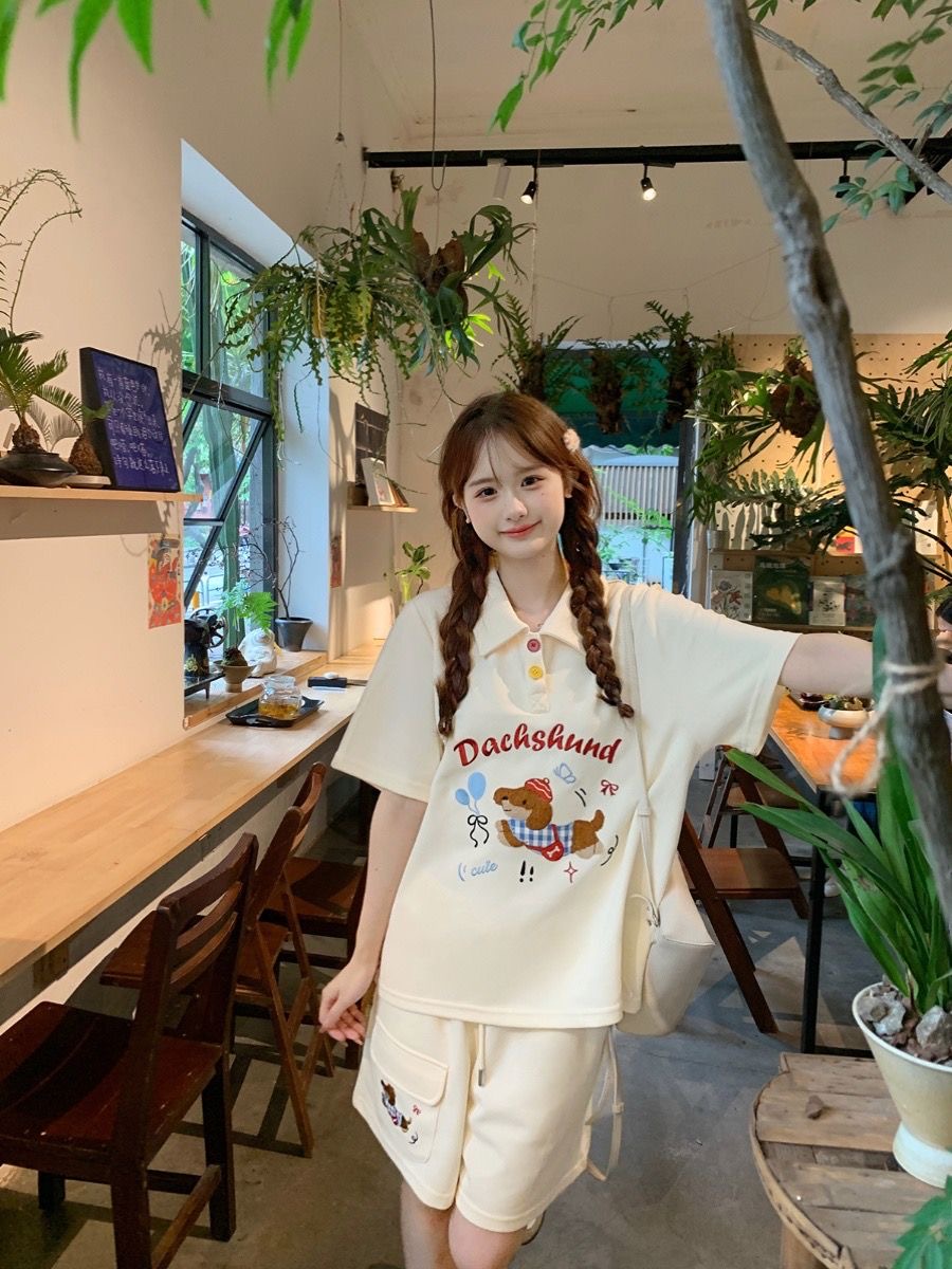 Kawaii Embroidery Dog Japan St - огляд і ціна Summer Clothing Cartoon